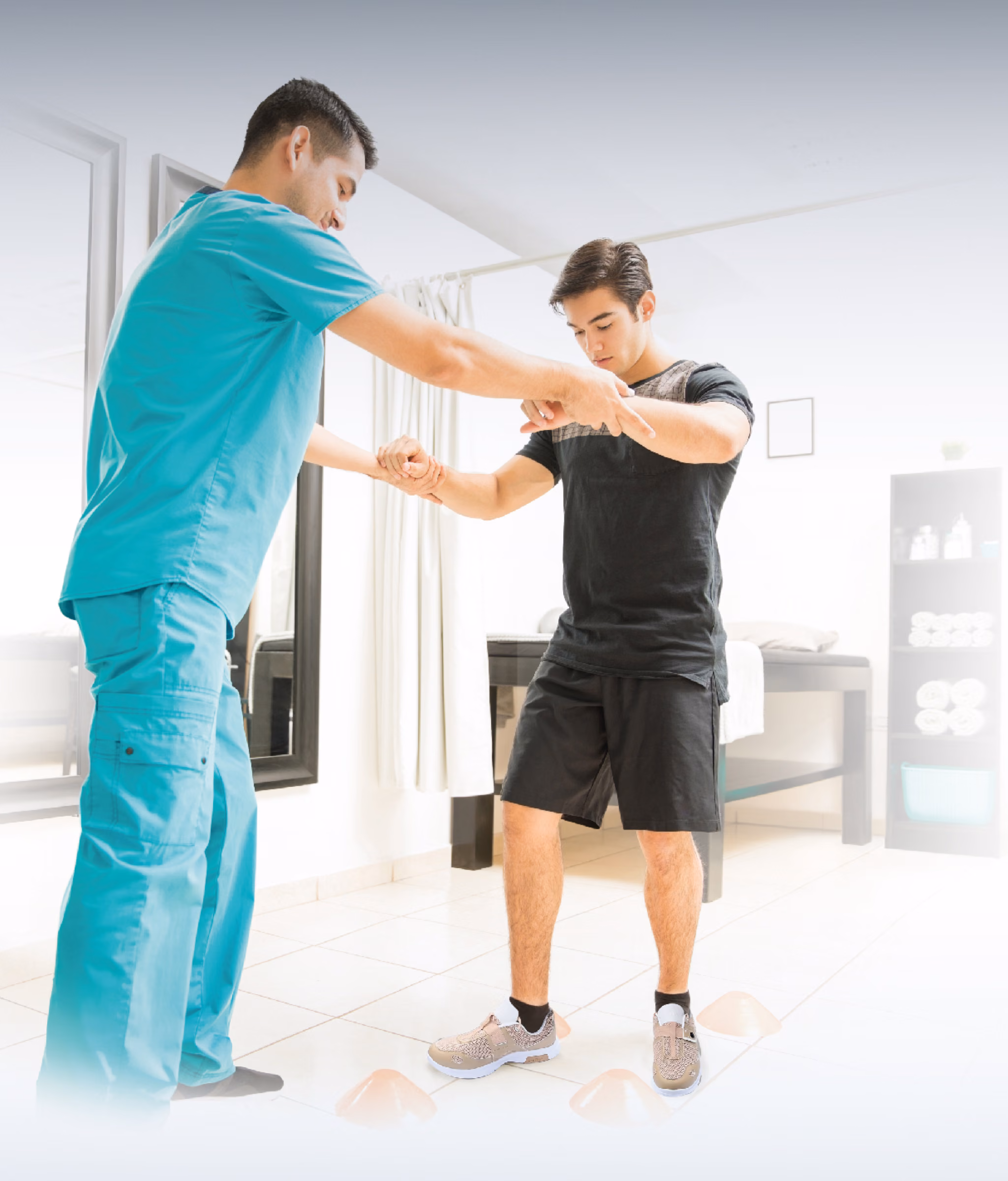 Practitioner guiding a patient through a walking assessment